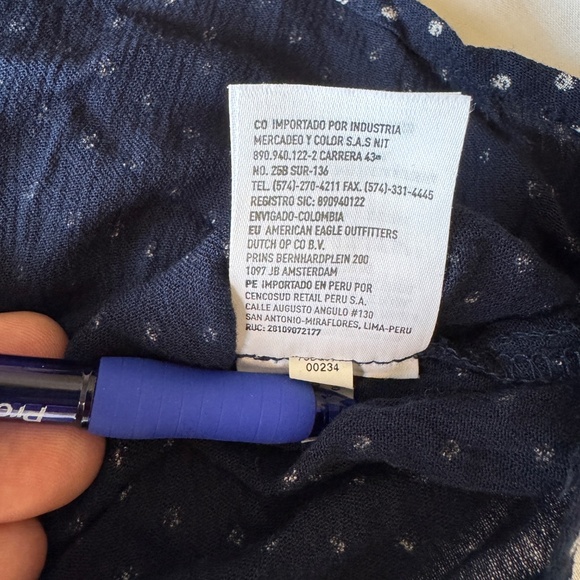 American Eagle One Shoulder Asymmetric Crop Top Polka Dot Blue Sz Small Preppy - Picture 8 of 15